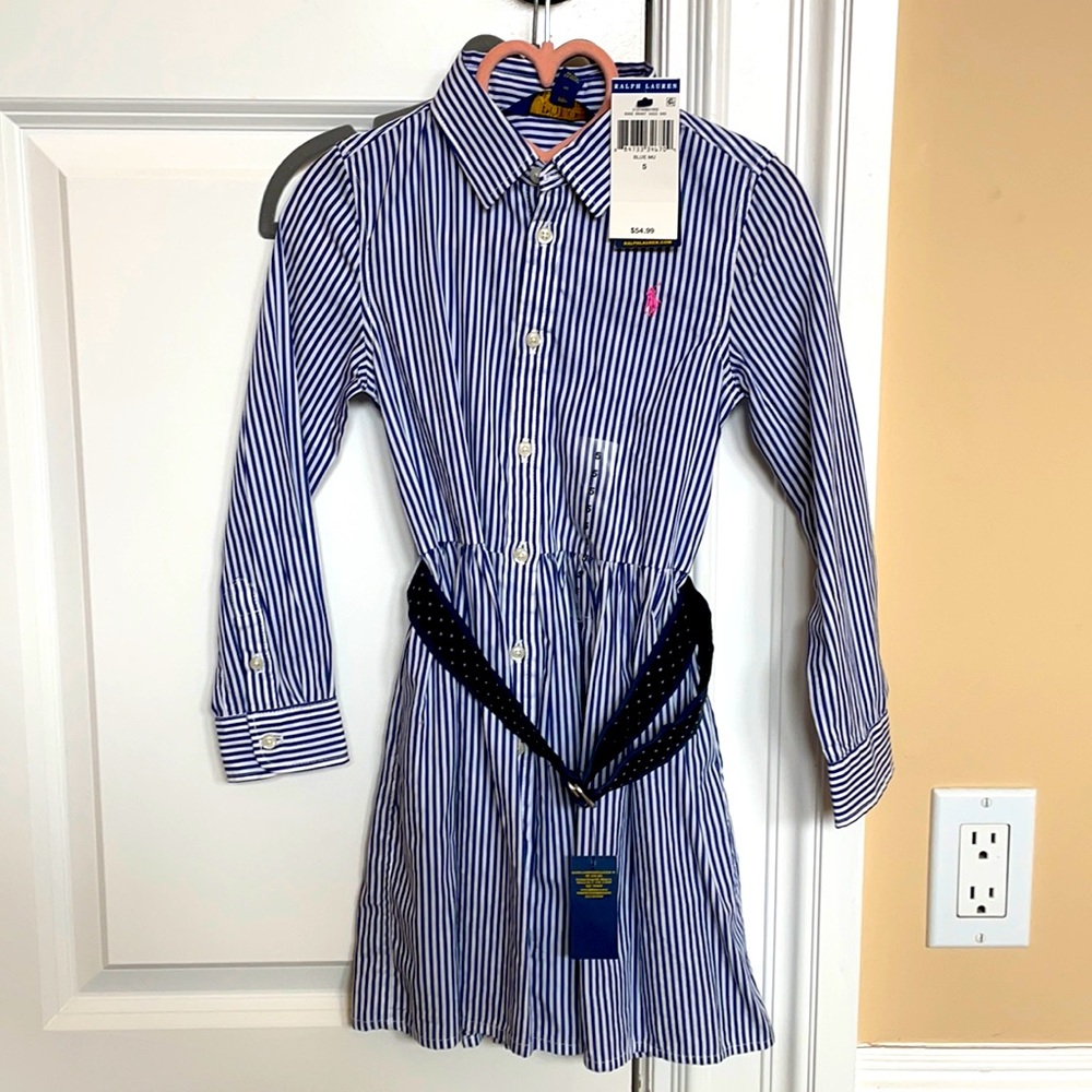 Ralph Lauren pinstripe navy dress with belt